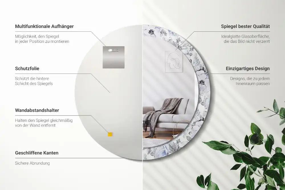 Specchio rotondo con cornice stampata Rose blu