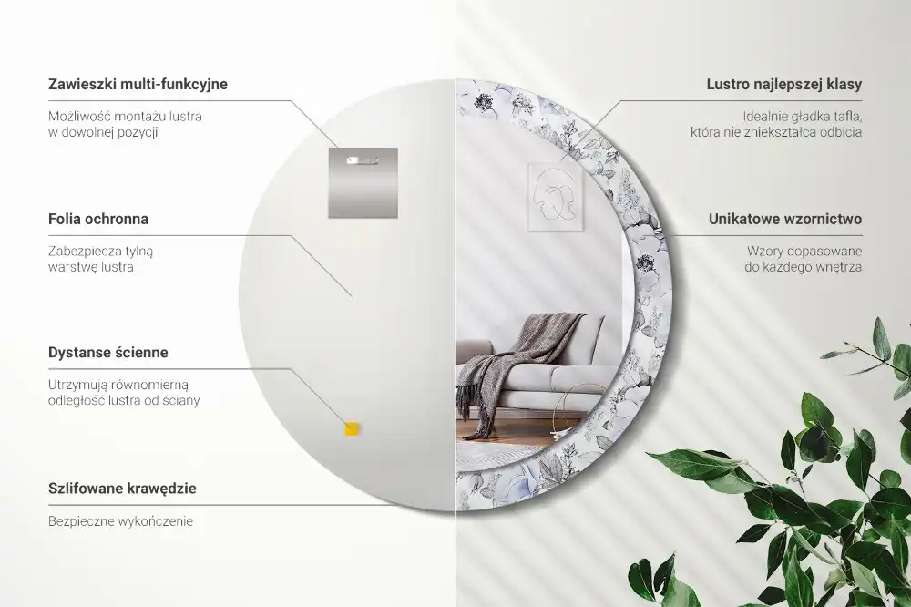 Specchio rotondo con cornice stampata Rose blu