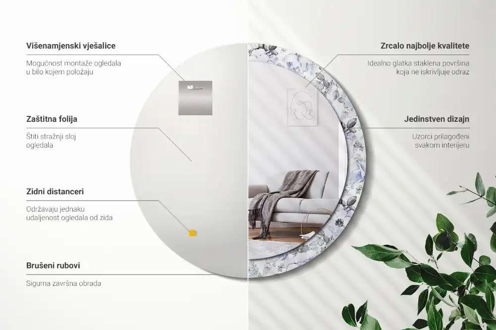 Specchio rotondo con cornice stampata Rose blu