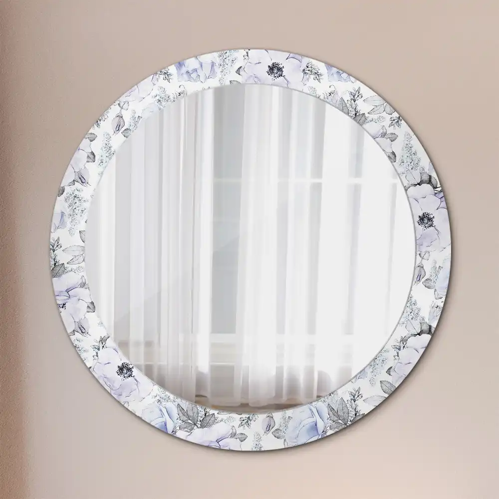Specchio rotondo con cornice stampata Rose blu