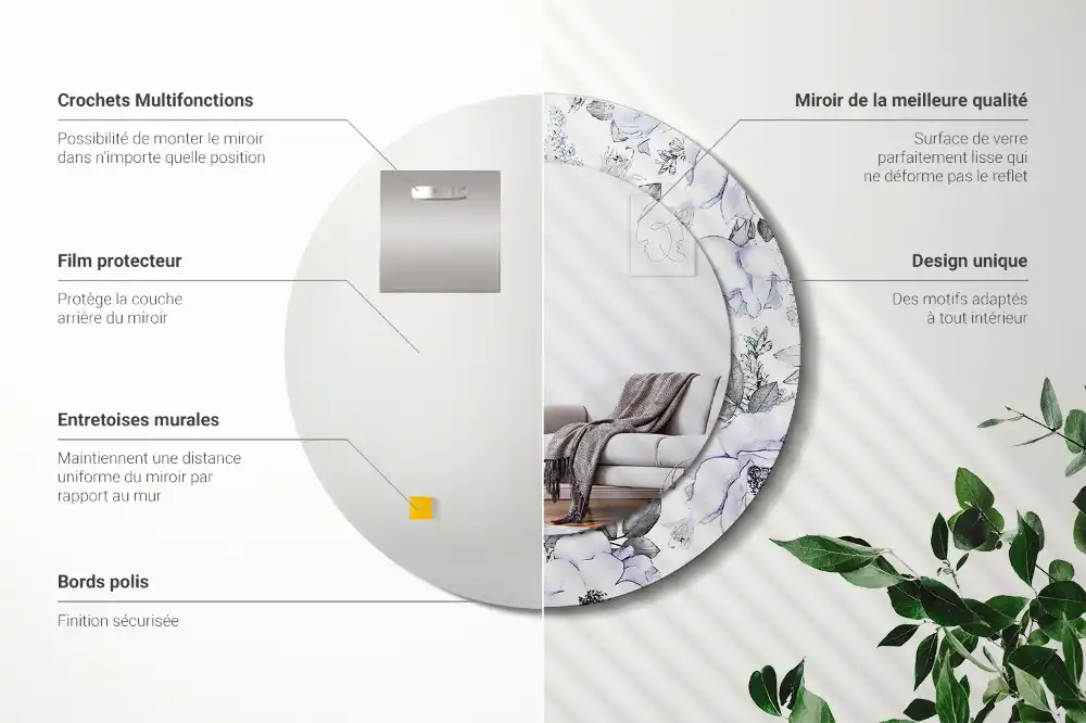 Specchio rotondo con cornice stampata Rose blu