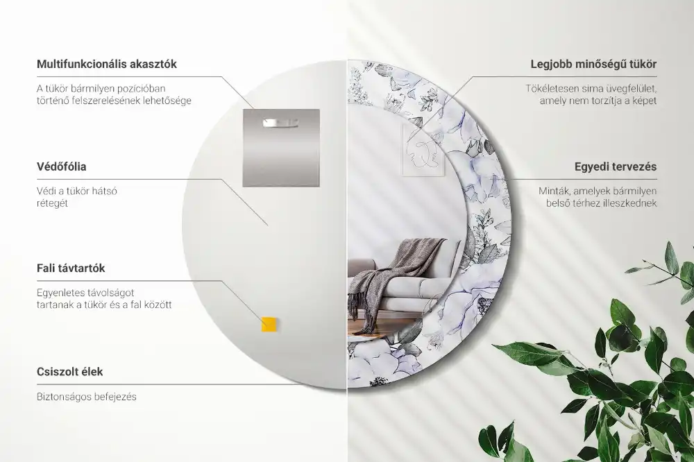 Specchio rotondo con cornice stampata Rose blu