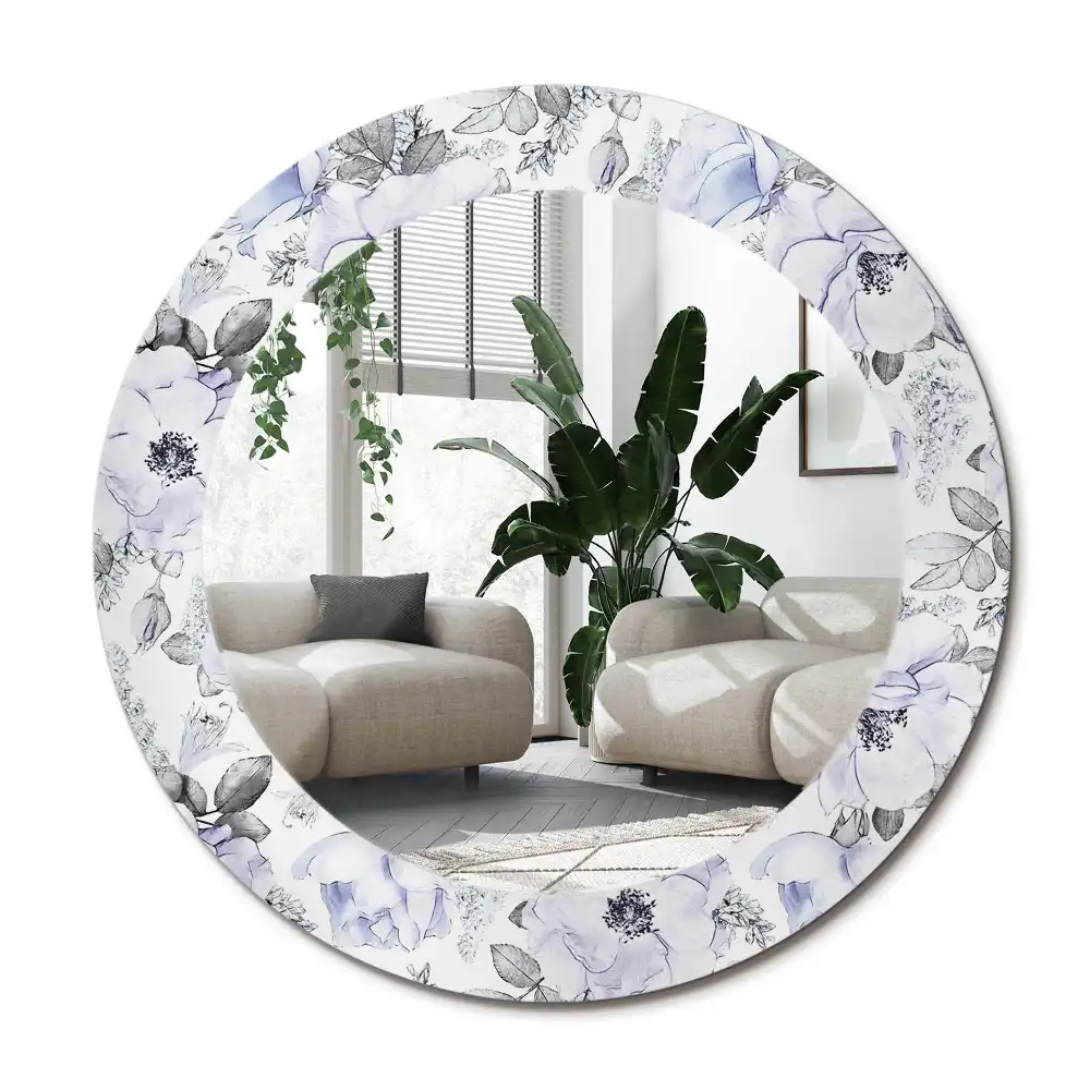 Specchio rotondo con cornice stampata Rose blu