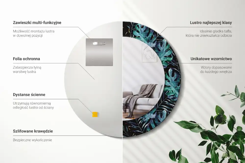 Specchio circolare decoro Foglie esotiche