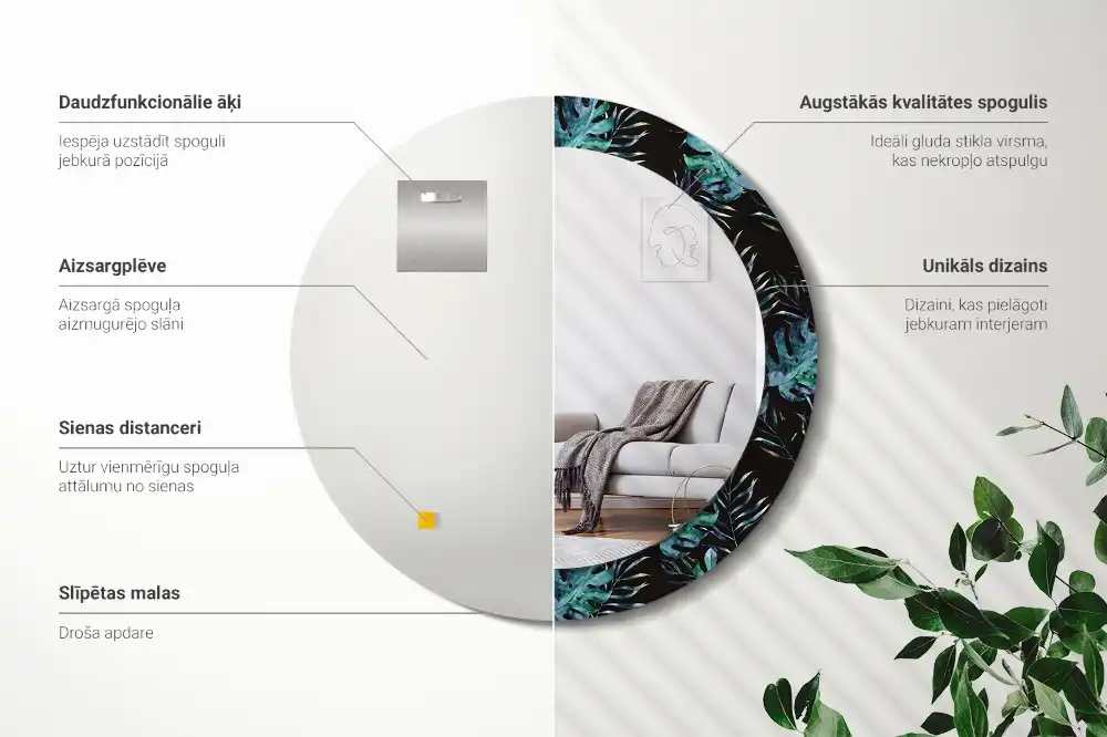 Specchio circolare decoro Foglie esotiche