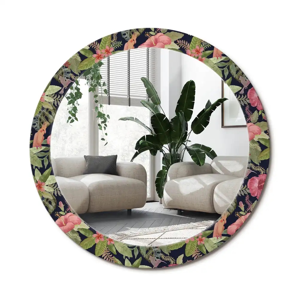Specchio circolare stampato fiori di ibisco