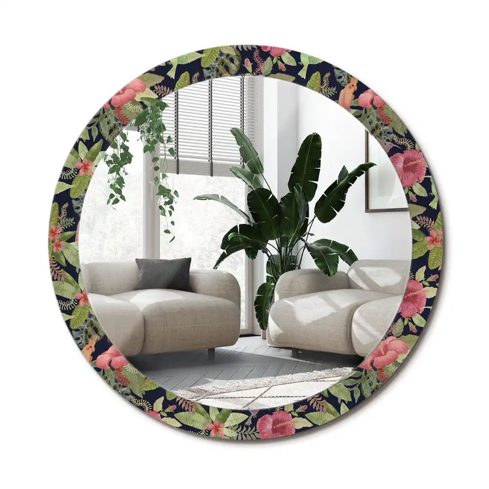 Specchio circolare stampato fiori di ibisco