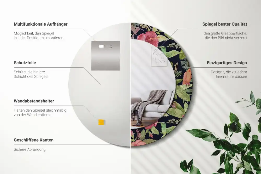 Specchio circolare stampato fiori di ibisco