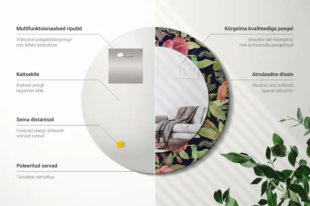 Specchio circolare stampato fiori di ibisco