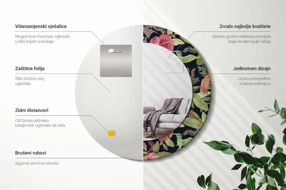 Specchio circolare stampato fiori di ibisco