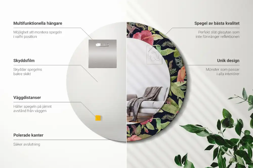 Specchio circolare stampato fiori di ibisco