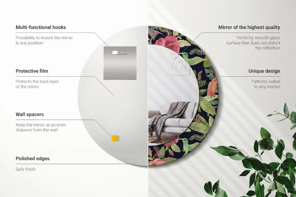 Specchio circolare stampato fiori di ibisco