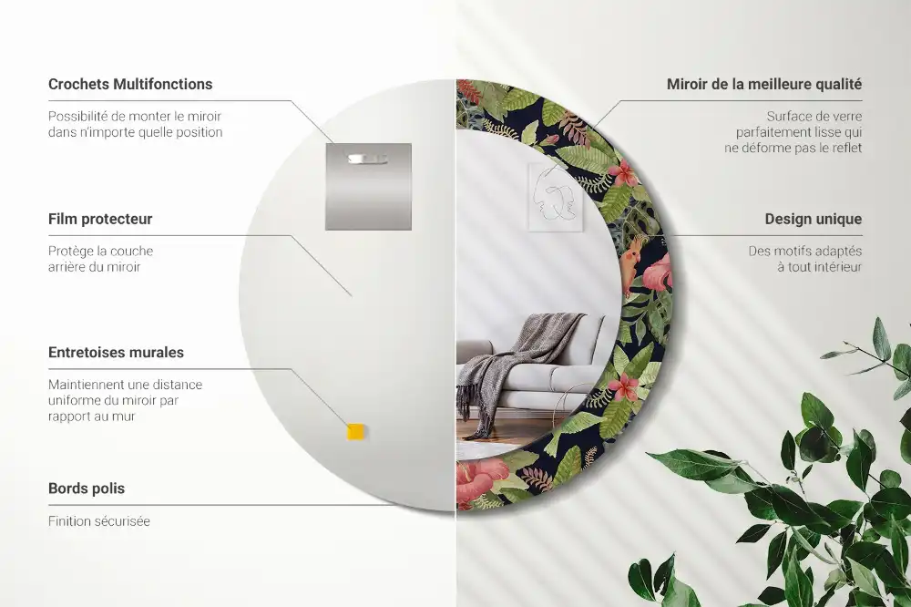 Specchio circolare stampato fiori di ibisco