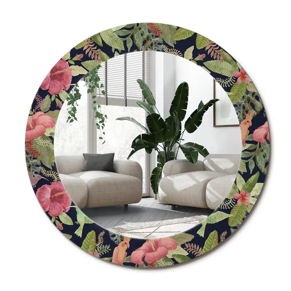 Specchio circolare stampato fiori di ibisco