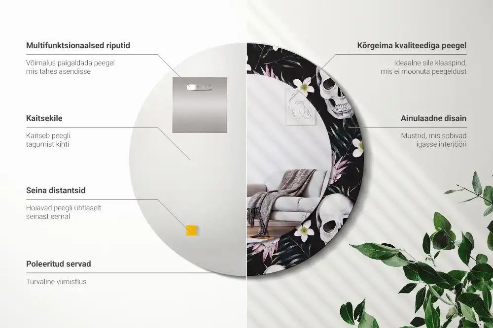 Specchio circolare decoro Fiori del teschio