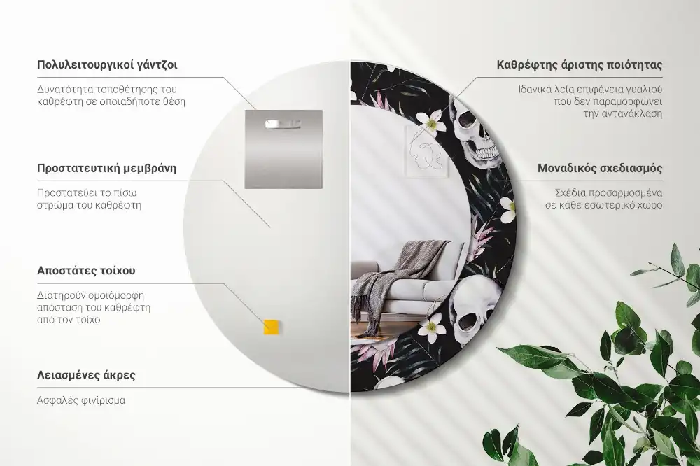 Specchio circolare decoro Fiori del teschio