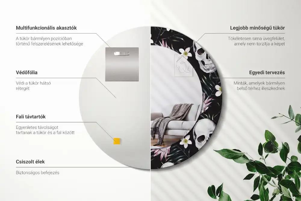 Specchio circolare decoro Fiori del teschio