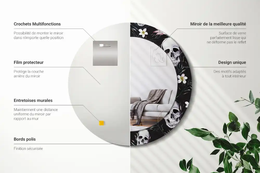 Specchio circolare decoro Fiori del teschio