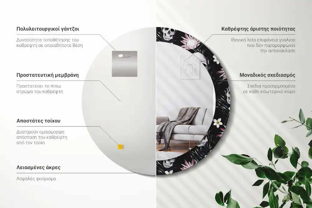 Specchio circolare decoro Fiori del teschio