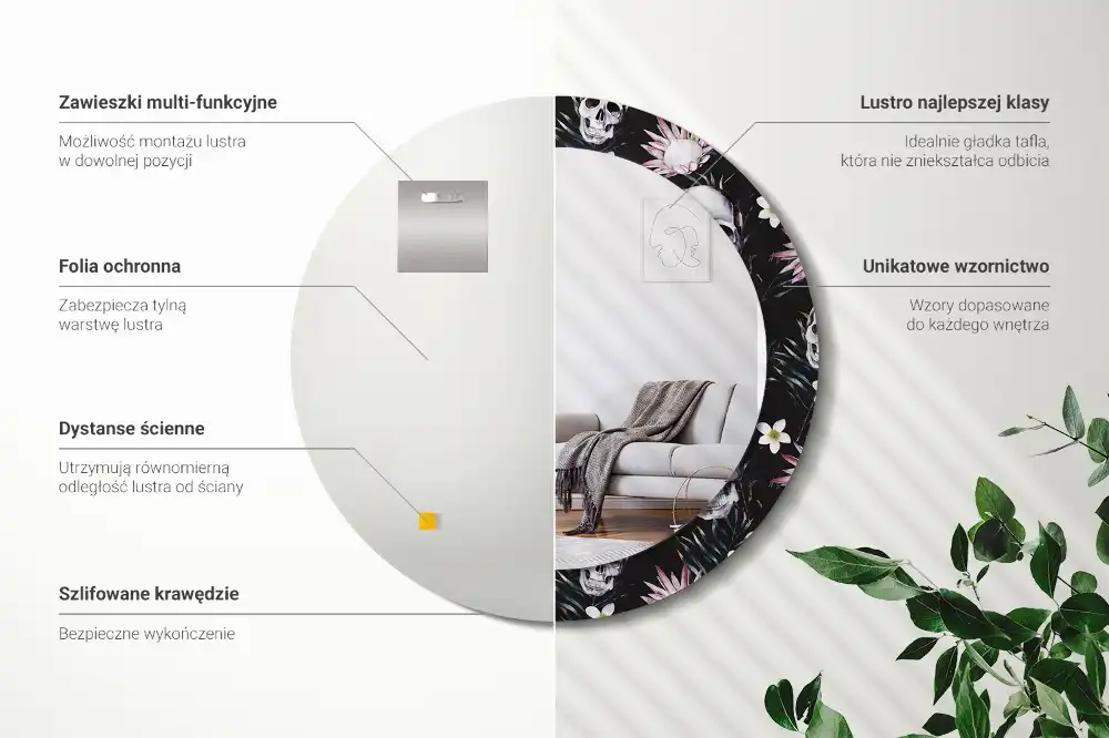 Specchio circolare decoro Fiori del teschio