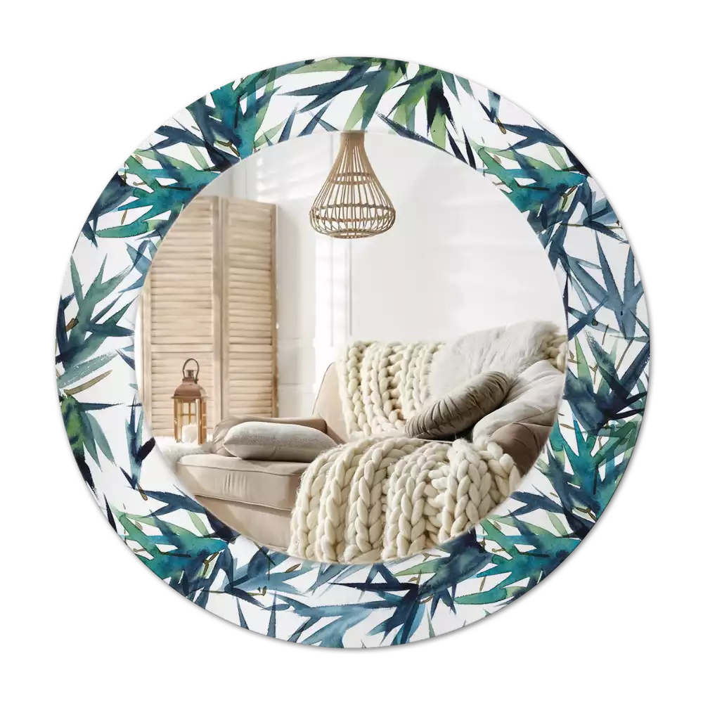 Specchio circolare stampato palme blu