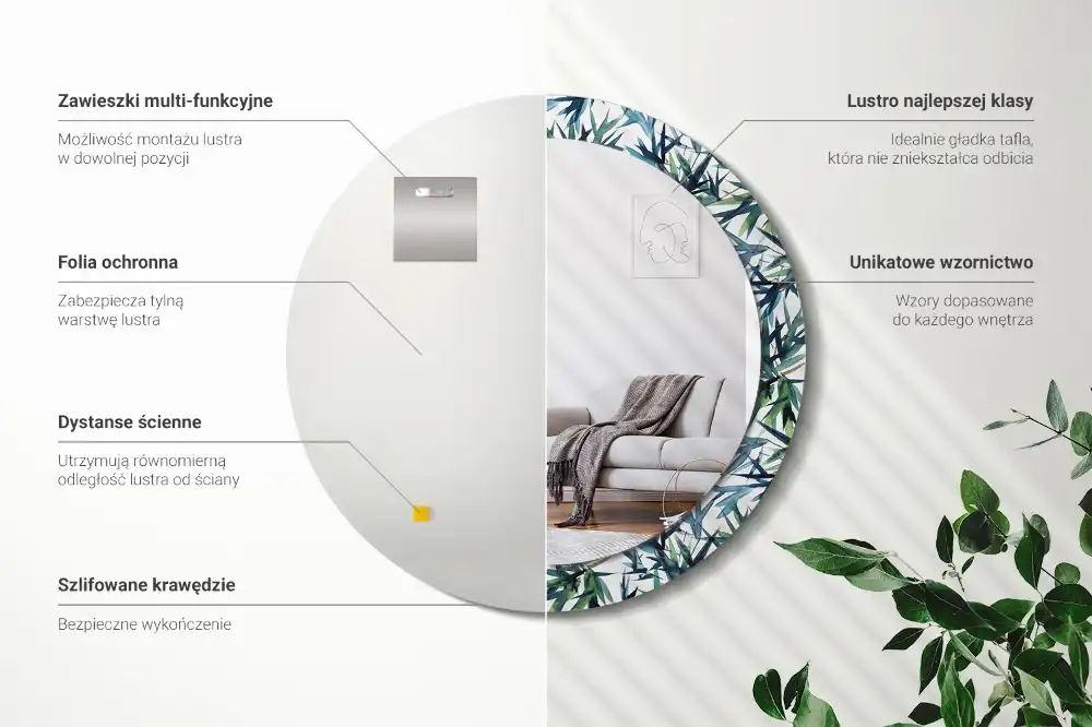 Specchio circolare stampato palme blu