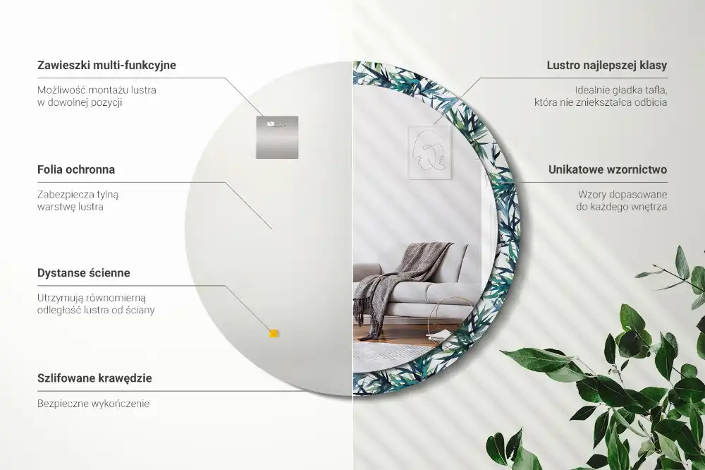 Specchio circolare stampato palme blu