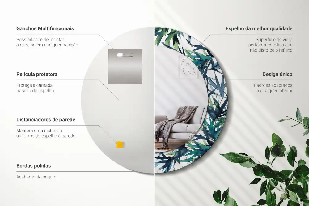 Specchio circolare stampato palme blu