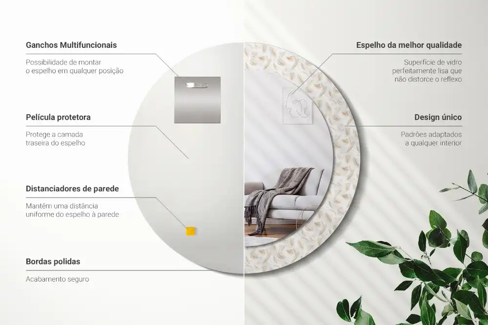 Specchio circolare stampato piume di uccello