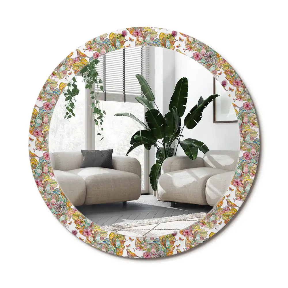 Specchio rotondo con cornice stampata Fiori da favola