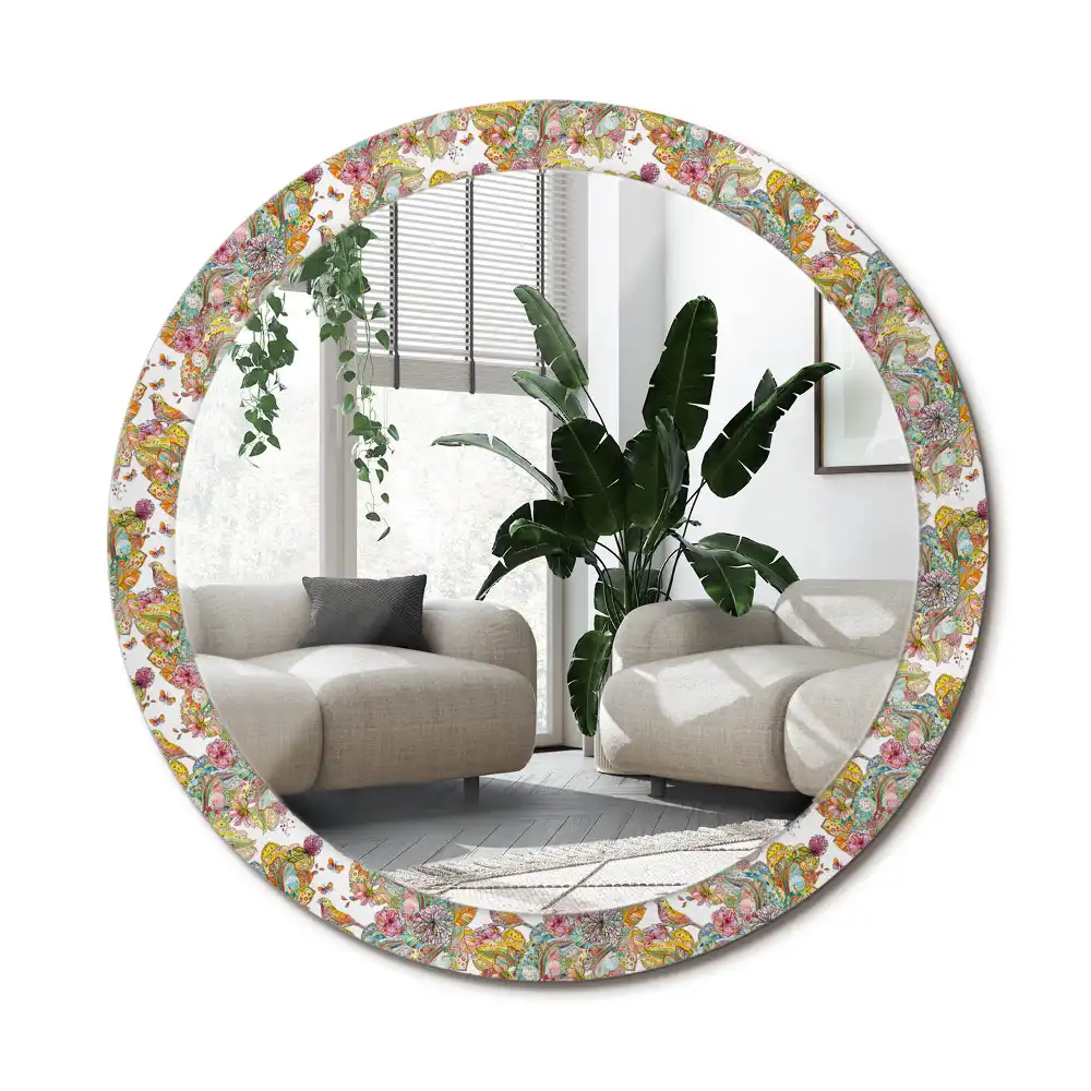 Specchio rotondo con cornice stampata Fiori da favola