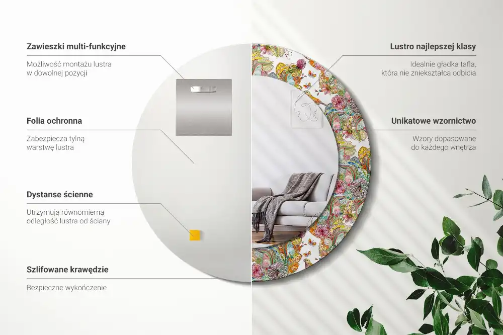 Specchio rotondo con cornice stampata Fiori da favola