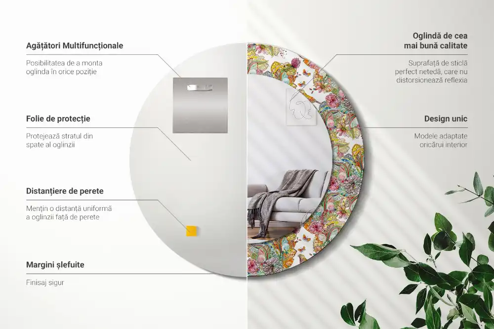 Specchio rotondo con cornice stampata Fiori da favola