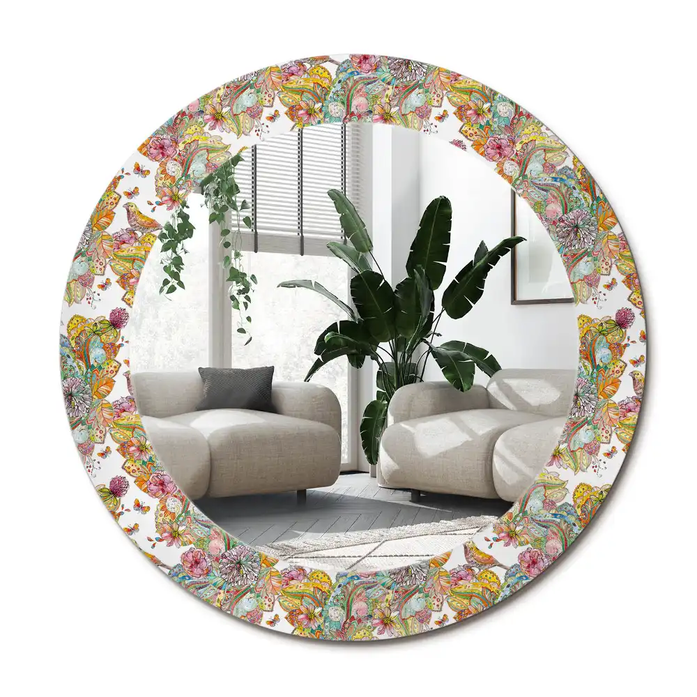 Specchio rotondo con cornice stampata Fiori da favola