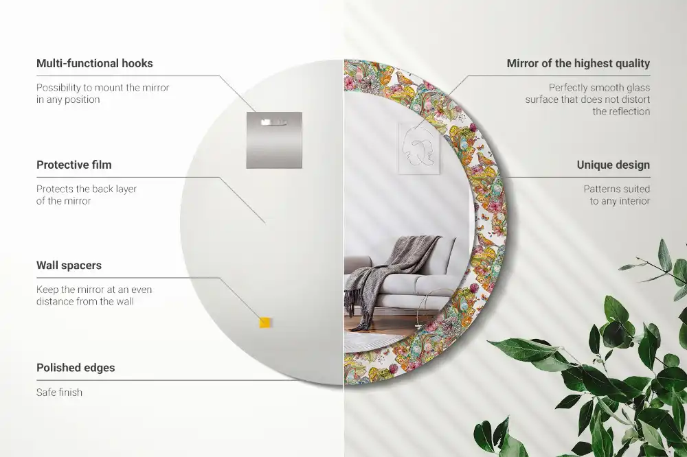 Specchio rotondo con cornice stampata Fiori da favola