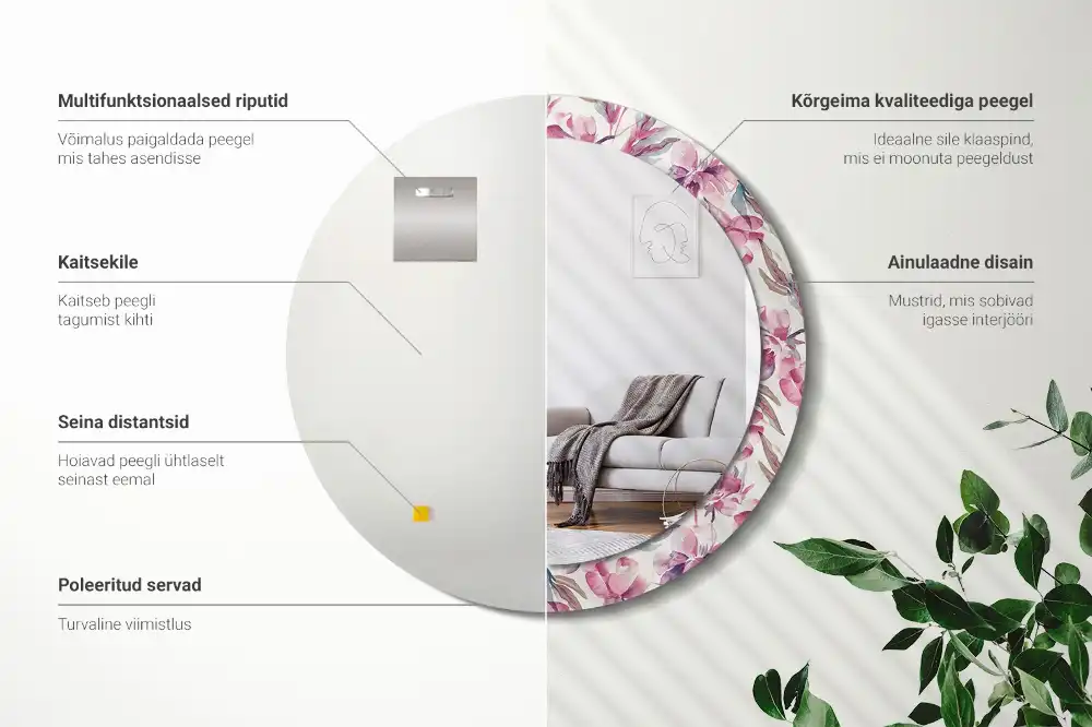 Specchio circolare decoro Fiori di peonie