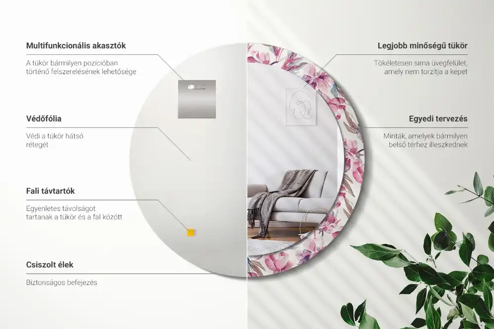 Specchio circolare decoro Fiori di peonie