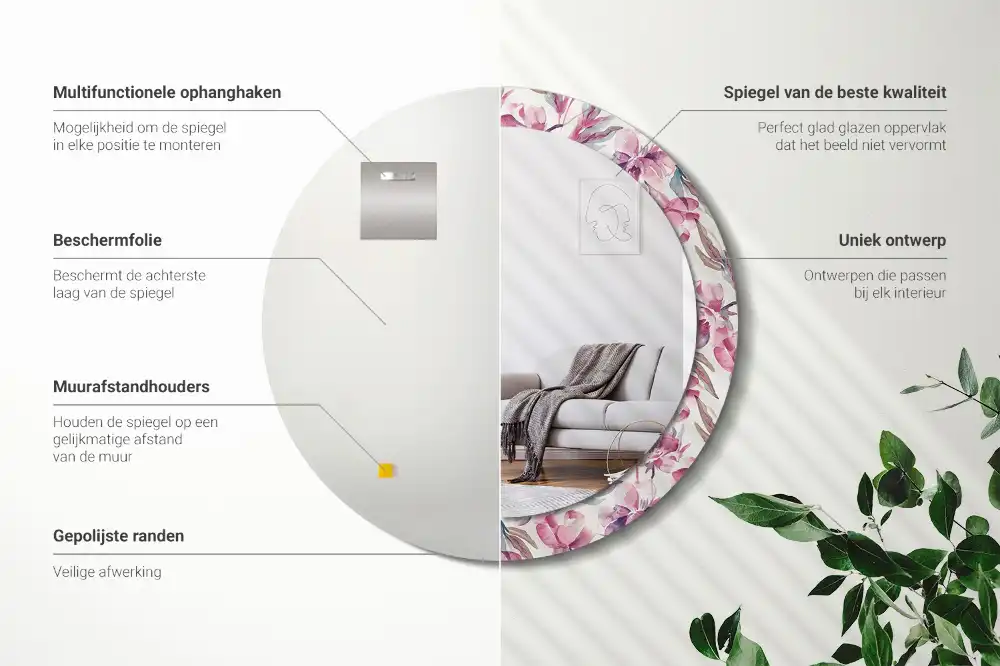 Specchio circolare decoro Fiori di peonie