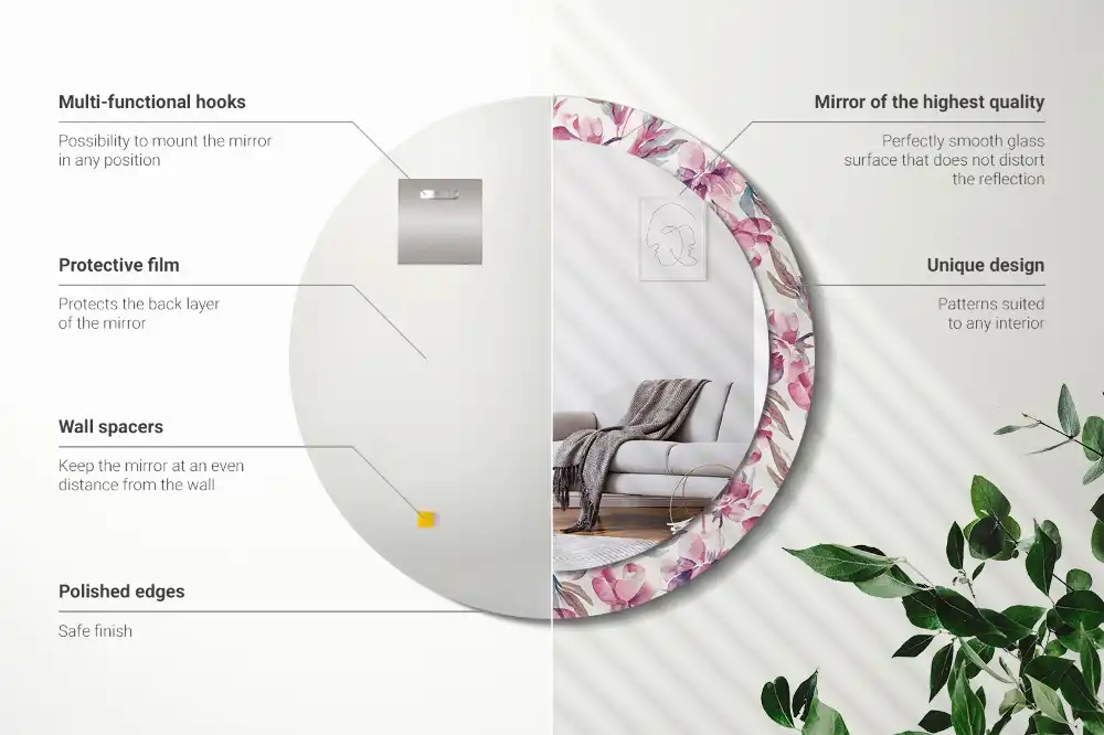 Specchio circolare decoro Fiori di peonie