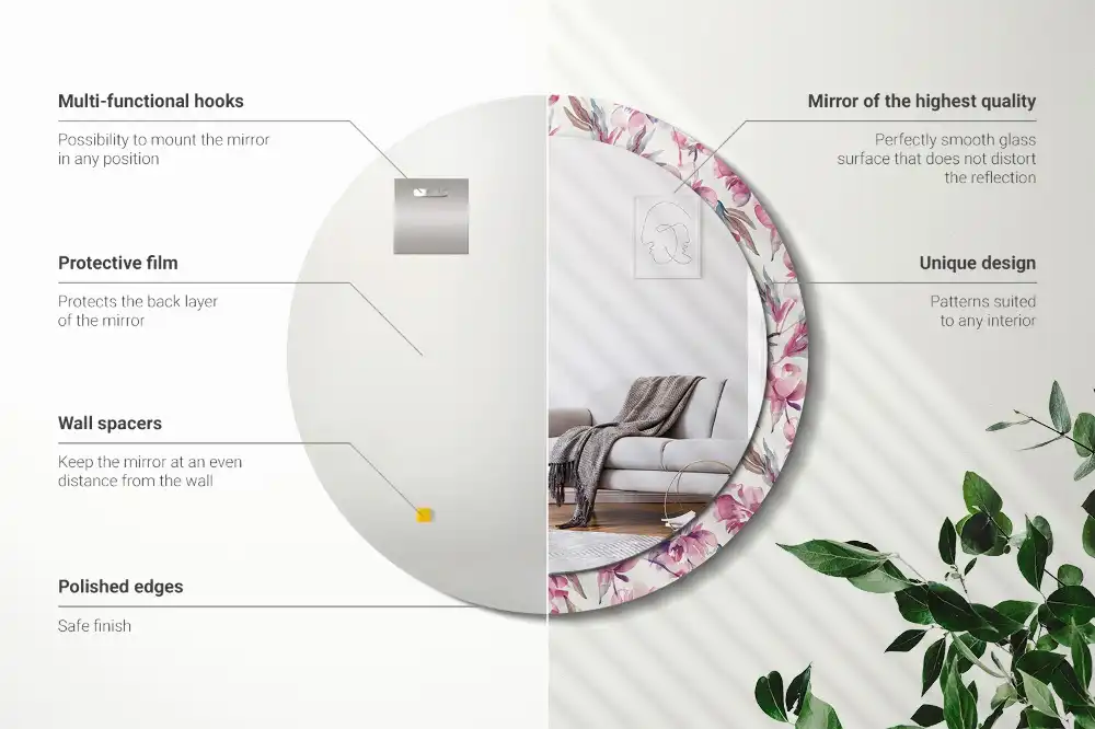 Specchio circolare decoro Fiori di peonie