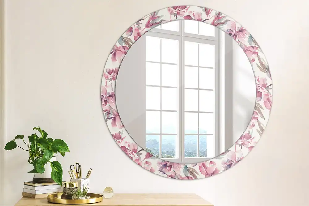 Specchio circolare decoro Fiori di peonie