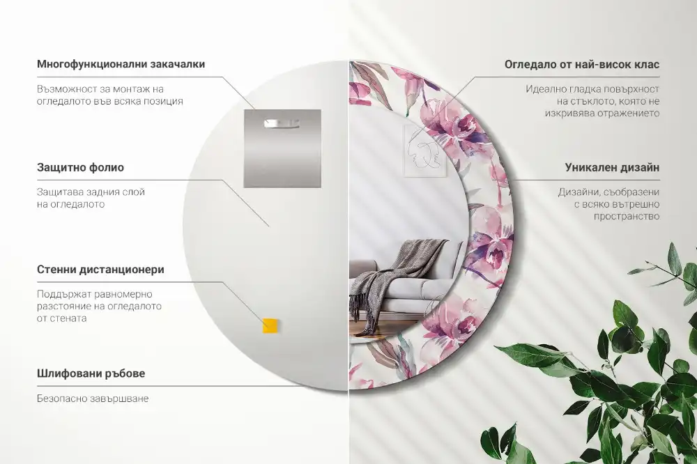 Specchio circolare decoro Fiori di peonie