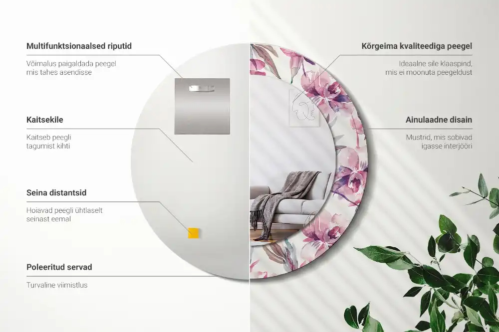 Specchio circolare decoro Fiori di peonie