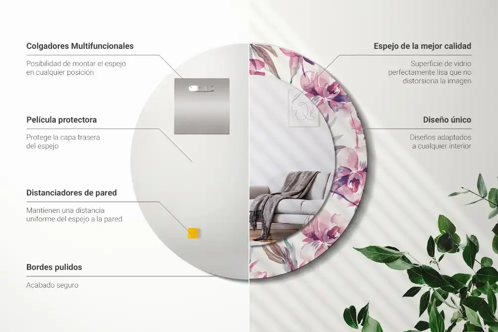 Specchio circolare decoro Fiori di peonie