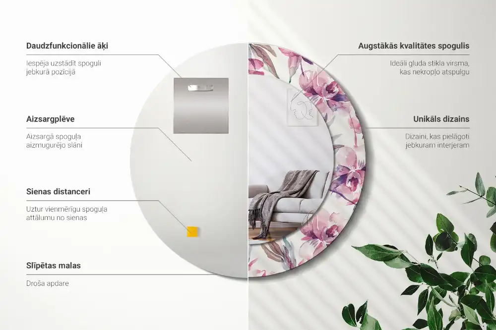 Specchio circolare decoro Fiori di peonie