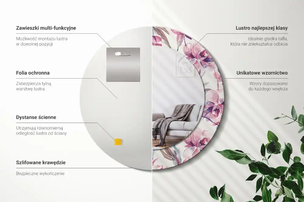 Specchio circolare decoro Fiori di peonie