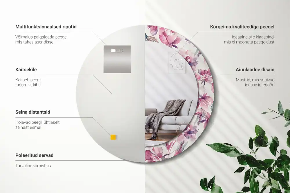 Specchio circolare decoro Fiori di peonie