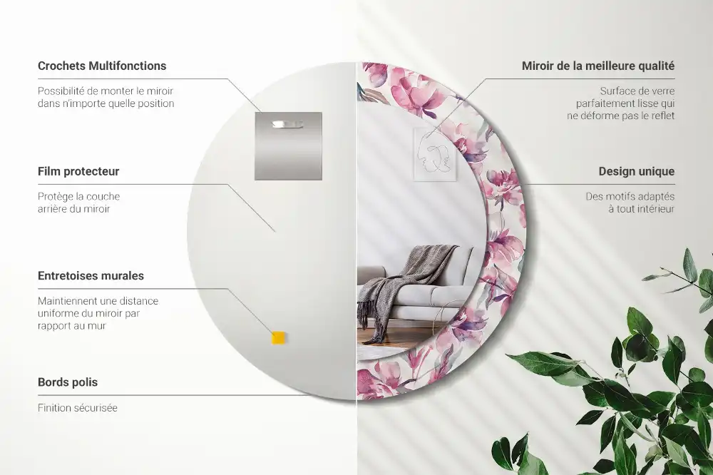 Specchio circolare decoro Fiori di peonie