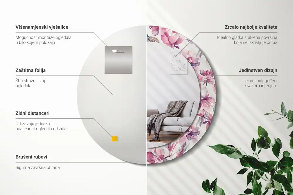 Specchio circolare decoro Fiori di peonie