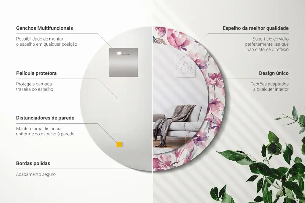 Specchio circolare decoro Fiori di peonie